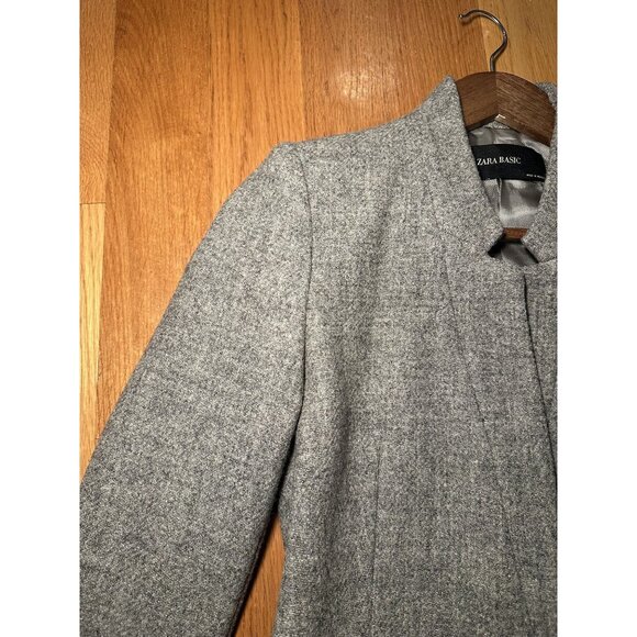 ZARA Structured Long Blazer 100% Wool Gray Size XS – Snap Button Tailored Coat J - Picture 5 of 8